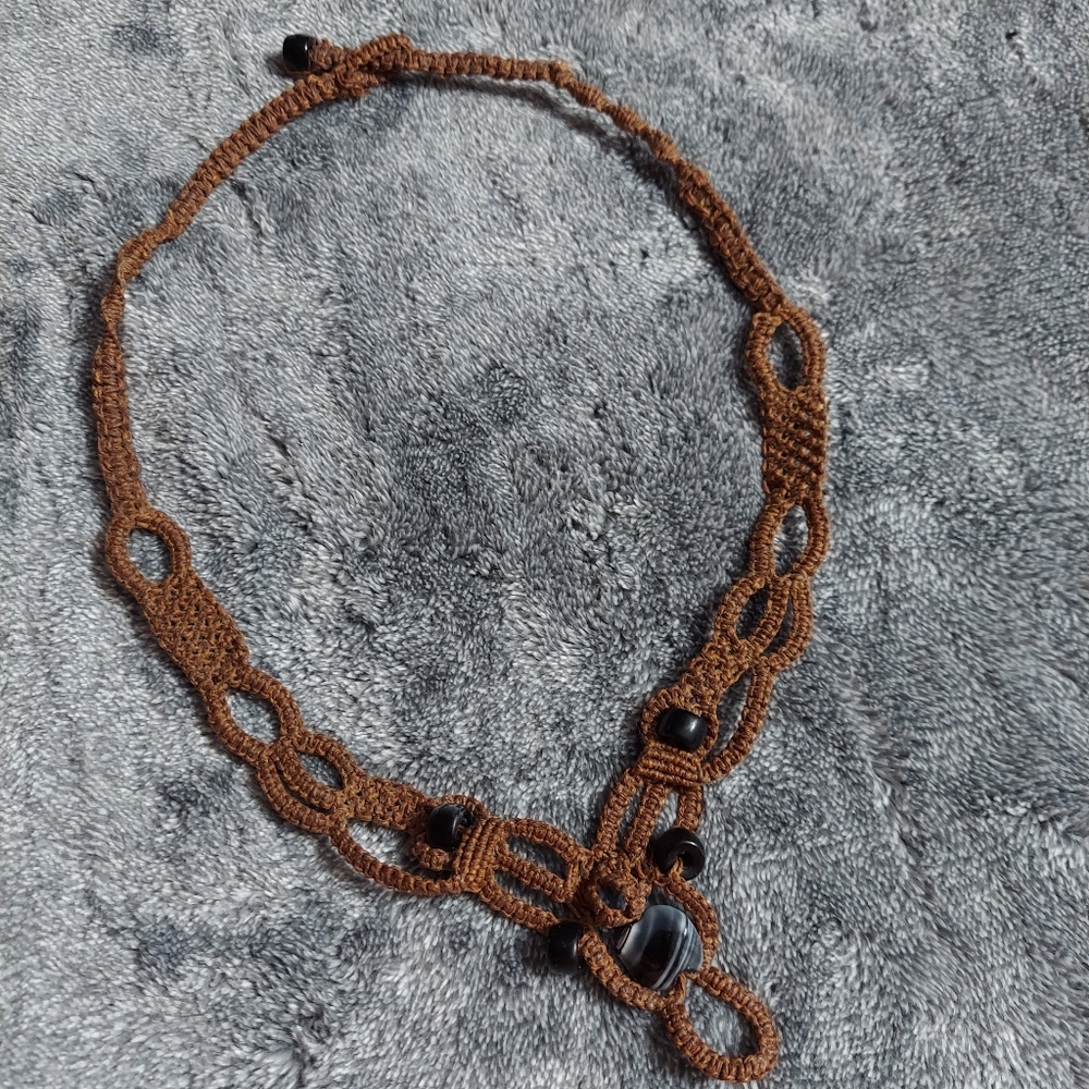 MACRAME Black Bead Chocoate Brown Necklace